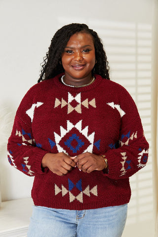 Shop HEYSON Full Size Aztec Soft Fuzzy Sweater Now On Klozey Store - U.S. Fashion And Be Up-To-Fashion!