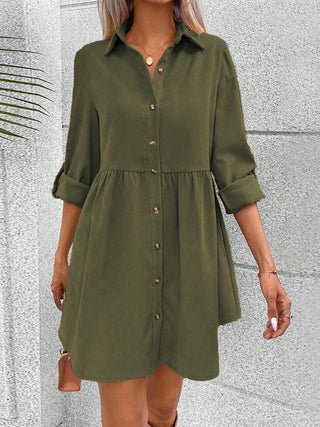Shop Button Up Collared Neck Long Sleeve Dress Now On Klozey Store - Trendy U.S. Premium Women Apparel & Accessories And Be Up-To-Fashion!