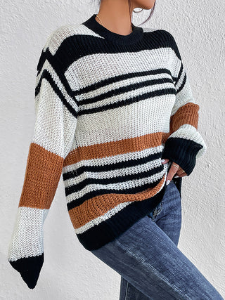 Shop Striped Round Neck Sweater Now On Klozey Store - Trendy U.S. Premium Women Apparel & Accessories And Be Up-To-Fashion!