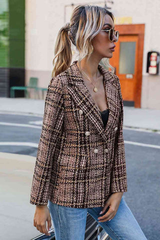 Shop Full Size Plaid Buttoned Blazer Now On Klozey Store - Trendy U.S. Premium Women Apparel & Accessories And Be Up-To-Fashion!