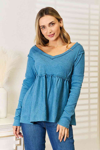 Shop Jade By Jane Full Size Frill Trim Babydoll Blouse Now On Klozey Store - Trendy U.S. Premium Women Apparel & Accessories And Be Up-To-Fashion!