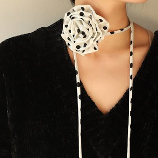 Shop Polka Dot Camellia Flower Tie Choker Necklace Now On Klozey Store - Trendy U.S. Premium Women Apparel & Accessories And Be Up-To-Fashion!