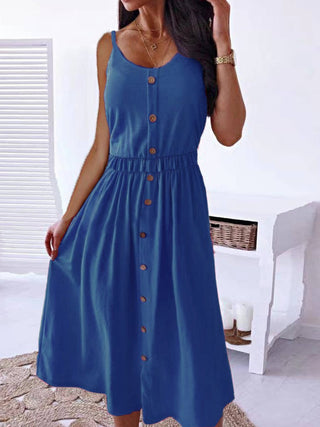 Shop Decorative Button Spaghetti Strap Dress Now On Klozey Store - Trendy U.S. Premium Women Apparel & Accessories And Be Up-To-Fashion!
