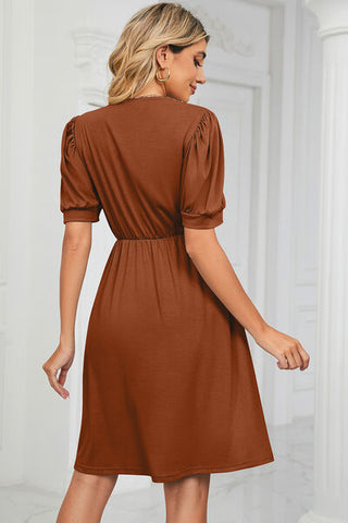 Shop V-Neck Puff Sleeve Dress Now On Klozey Store - Trendy U.S. Premium Women Apparel & Accessories And Be Up-To-Fashion!