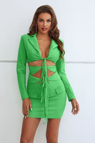 Shop Cutout Tied Blazer and Skirt Set Now On Klozey Store - Trendy U.S. Premium Women Apparel & Accessories And Be Up-To-Fashion!