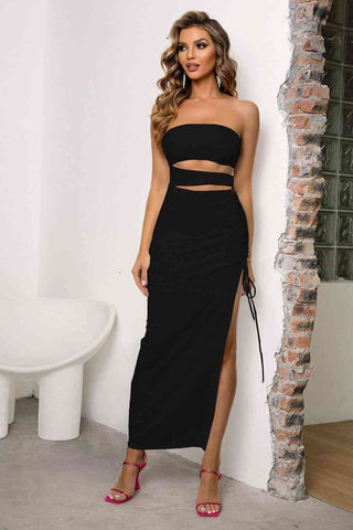 Shop Cutout Strapless Split Dress Now On Klozey Store - Trendy U.S. Premium Women Apparel & Accessories And Be Up-To-Fashion!