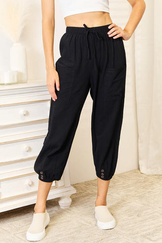 Shop Double Take Decorative Button Cropped Pants Now On Klozey Store - Trendy U.S. Premium Women Apparel & Accessories And Be Up-To-Fashion!
