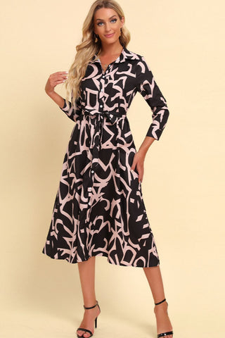 Shop Printed Button Front Belted Midi Dress Now On Klozey Store - U.S. Fashion And Be Up-To-Fashion!