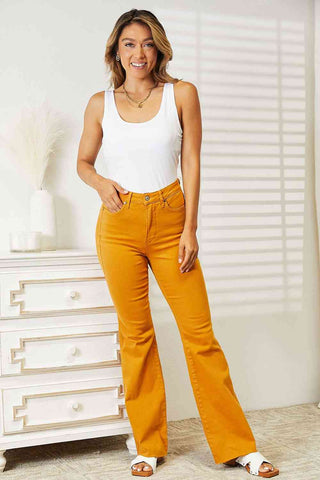 Shop Judy Blue Full Size High Waist Tummy Control Garment Dyed Flare Jeans Now On Klozey Store - Trendy U.S. Premium Women Apparel & Accessories And Be Up-To-Fashion!