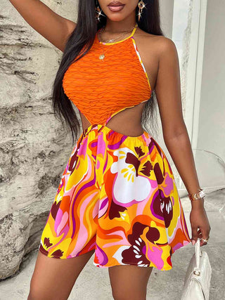 Shop Sleeveless Cutout Printed Mini Dress Now On Klozey Store - Trendy U.S. Premium Women Apparel & Accessories And Be Up-To-Fashion!