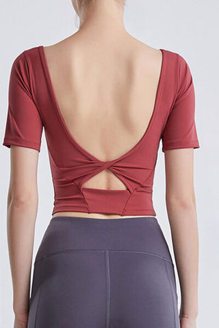 Shop Cutout Backless Round Neck Active T-Shirt Now On Klozey Store - Trendy U.S. Premium Women Apparel & Accessories And Be Up-To-Fashion!