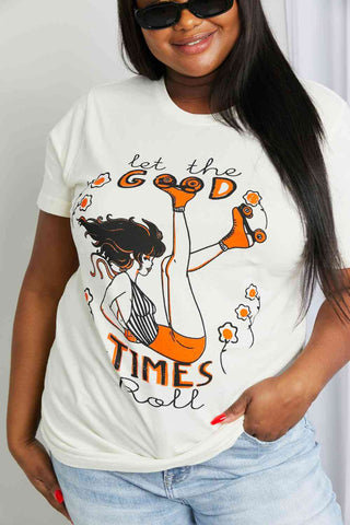 Shop mineB Full Size LET THE GOOD TIMES ROLL Graphic Tee Now On Klozey Store - Trendy U.S. Premium Women Apparel & Accessories And Be Up-To-Fashion!