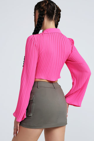 Shop Tie Front Johnny Collar Flare Sleeve Cropped Top Now On Klozey Store - Trnedy U.S. Premium Women Apparel & Accessories And Be Up-To-Fashion!