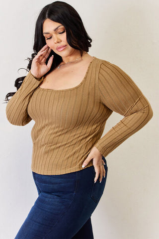 Shop Basic Bae Full Size Ribbed Long Sleeve T-Shirt Now On Klozey Store - Trendy U.S. Premium Women Apparel & Accessories And Be Up-To-Fashion!