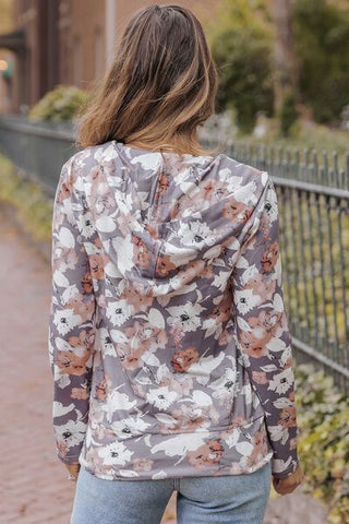 Shop Floral Zip Up Pocketed Hoodie Now On Klozey Store - Trendy U.S. Premium Women Apparel & Accessories And Be Up-To-Fashion!