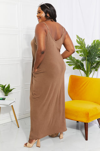 Shop Zenana Full Size Beach Vibes Cami Maxi Dress in Mocha Now On Klozey Store - Trendy U.S. Premium Women Apparel & Accessories And Be Up-To-Fashion!