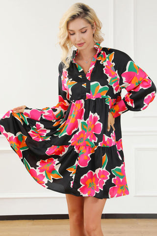Shop Flower Print Notched Ruffle Hem Dress Now On Klozey Store - Trendy U.S. Premium Women Apparel & Accessories And Be Up-To-Fashion!