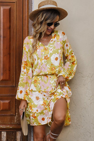 Shop Floral Frill Trim Puff Sleeve Notched Neck Dress Now On Klozey Store - U.S. Fashion And Be Up-To-Fashion!