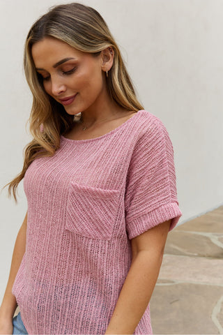 Shop e.Luna Full Size Chunky Knit Short Sleeve Top in Mauve Now On Klozey Store - U.S. Fashion And Be Up-To-Fashion!