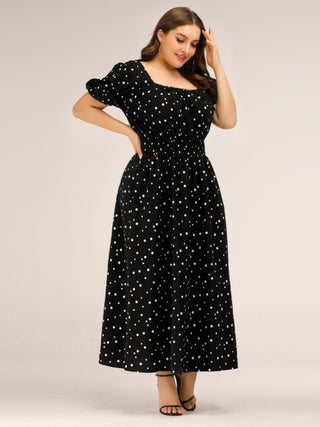 Shop Plus Size Polka Dot Square Neck Dress Now On Klozey Store - Trendy U.S. Premium Women Apparel & Accessories And Be Up-To-Fashion!
