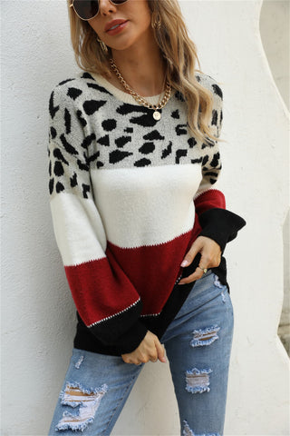 Shop Color Block Round Neck Lantern Sleeve Sweater Now On Klozey Store - Trendy U.S. Premium Women Apparel & Accessories And Be Up-To-Fashion!