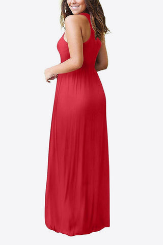 Shop Round Neck Sleeveless Dress with Pockets Now On Klozey Store - U.S. Fashion And Be Up-To-Fashion!
