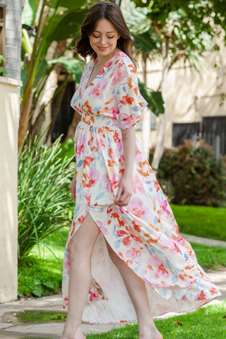 Shop Floral Deep V Slit Maxi Dress Now On Klozey Store - Trendy U.S. Premium Women Apparel & Accessories And Be Up-To-Fashion!