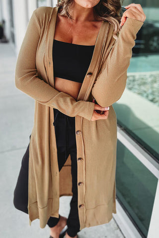 Shop Button Up High-Low Long Sleeve Slit Cardigan Now On Klozey Store - Trendy U.S. Premium Women Apparel & Accessories And Be Up-To-Fashion!