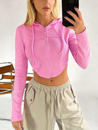 Shop Drawstring Long Sleeve Cropped Hoodie Now On Klozey Store - Trendy U.S. Premium Women Apparel & Accessories And Be Up-To-Fashion!
