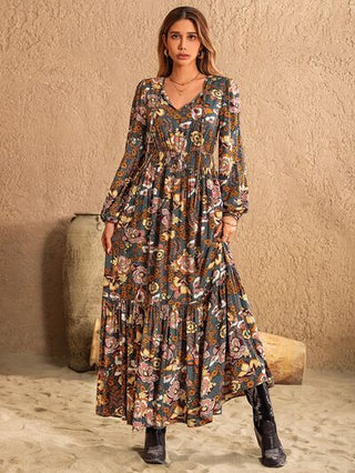 Shop Printed Tie Neck Balloon Sleeve Dress Now On Klozey Store - Trendy U.S. Premium Women Apparel & Accessories And Be Up-To-Fashion!