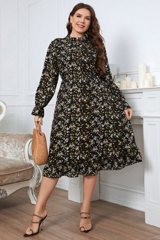 Shop Plus Size Floral Flounce Sleeve Midi Dress Now On Klozey Store - Trendy U.S. Premium Women Apparel & Accessories And Be Up-To-Fashion!