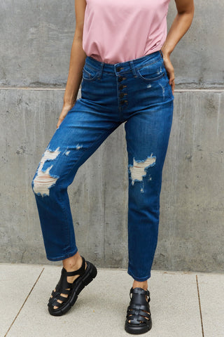 Shop Judy Blue Melanie Full Size High Waisted Distressed Boyfriend Jeans Now On Klozey Store - U.S. Fashion And Be Up-To-Fashion!