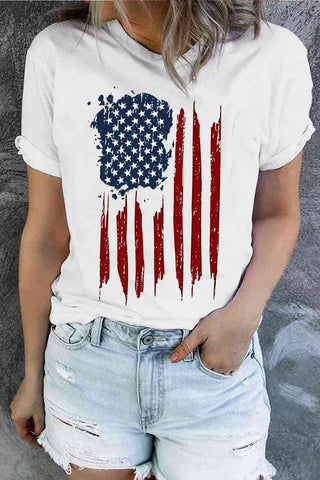 Shop US Flag Graphic Round Neck Short Sleeve Tee Now On Klozey Store - Trendy U.S. Premium Women Apparel & Accessories And Be Up-To-Fashion!