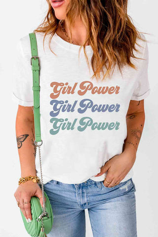 Shop GIRL POWER Graphic Round Neck Tee Now On Klozey Store - Trendy U.S. Premium Women Apparel & Accessories And Be Up-To-Fashion!