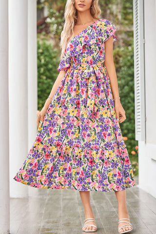 Shop Ruffled Floral One Shoulder Dress Now On Klozey Store - Trendy U.S. Premium Women Apparel & Accessories And Be Up-To-Fashion!