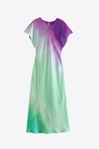 Shop Gradient Round Neck Midi Dress Now On Klozey Store - Trendy U.S. Premium Women Apparel & Accessories And Be Up-To-Fashion!