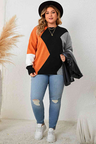 Shop Plus Size Color Block Round Neck Knit Top Now On Klozey Store - Trendy U.S. Premium Women Apparel & Accessories And Be Up-To-Fashion!