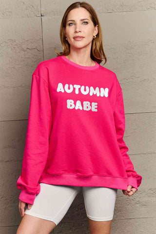 Shop Simply Love Full Size AUTUMN BABE Graphic Sweatshirt Now On Klozey Store - Trendy U.S. Premium Women Apparel & Accessories And Be Up-To-Fashion!