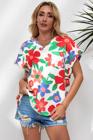 Shop Floral V-Neck Short Sleeve Top Now On Klozey Store - Trendy U.S. Premium Women Apparel & Accessories And Be Up-To-Fashion!