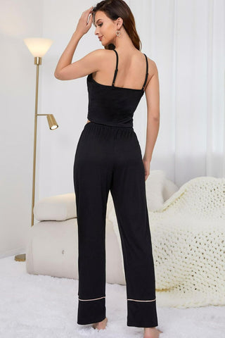 Shop Contrast Trim Cropped Cami and Pants Loungewear Set Now On Klozey Store - Trendy U.S. Premium Women Apparel & Accessories And Be Up-To-Fashion!