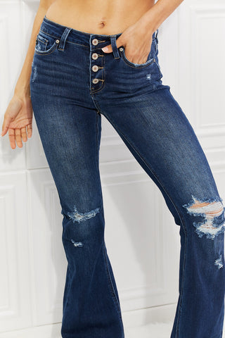 Shop Kancan Full Size Reese Midrise Button Fly Flare Jeans Now On Klozey Store - Trendy U.S. Premium Women Apparel & Accessories And Be Up-To-Fashion!