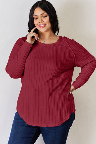 Shop Basic Bae Full Size Ribbed Round Neck Slit T-Shirt Now On Klozey Store - Trendy U.S. Premium Women Apparel & Accessories And Be Up-To-Fashion!