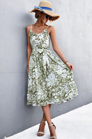 Shop Floral Frill Trim Scoop Neck Spaghetti Strap Dress Now On Klozey Store - Trendy U.S. Premium Women Apparel & Accessories And Be Up-To-Fashion!