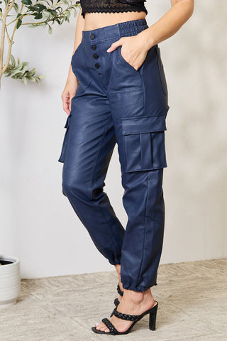 Shop Kancan High Waist Faux Leather Cargo Joggers Now On Klozey Store - Trendy U.S. Premium Women Apparel & Accessories And Be Up-To-Fashion!