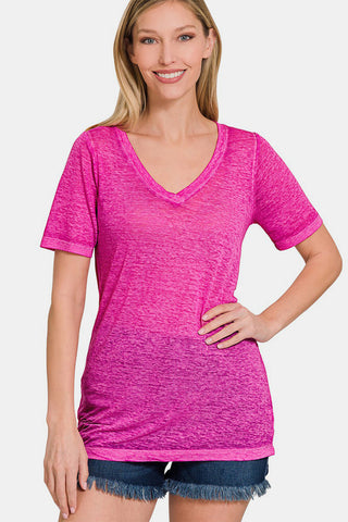 Shop Zenana V-Neck Short Sleeve T-Shirt Now On Klozey Store - Trendy U.S. Premium Women Apparel & Accessories And Be Up-To-Fashion!