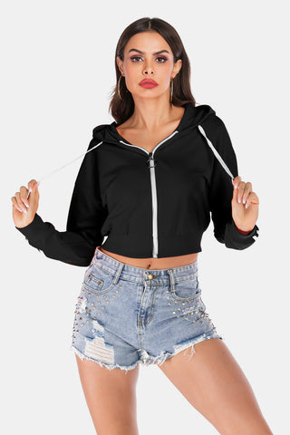 Shop Side Stripe Drawstring Cropped Hooded Jacket Now On Klozey Store - U.S. Fashion And Be Up-To-Fashion!