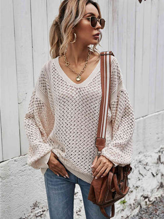 Shop V-Neck Dropped Shoulder Sweater Now On Klozey Store - Trendy U.S. Premium Women Apparel & Accessories And Be Up-To-Fashion!