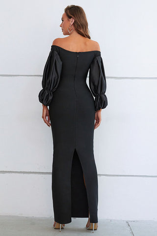 Shop Off-Shoulder Bubble Sleeve Slit Dress Now On Klozey Store - U.S. Fashion And Be Up-To-Fashion!