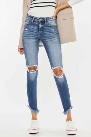 Shop Kancan High Waist Distressed Raw Hem Ankle Skinny Jeans Now On Klozey Store - U.S. Fashion And Be Up-To-Fashion!