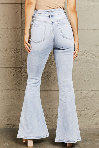 Shop BAYEAS High Waisted Button Fly Flare Jeans Now On Klozey Store - Trendy U.S. Premium Women Apparel & Accessories And Be Up-To-Fashion!